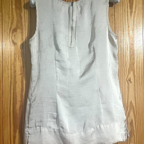 ADIVA Satin Feel Sleeveless Top / Shell Ruffle 3D Floral Appliqué Accent Ivory - Picture 6 of 11